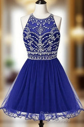 Royal Bule Tulle Homecoming Dresses  Short Semi Formal Prom Gowns